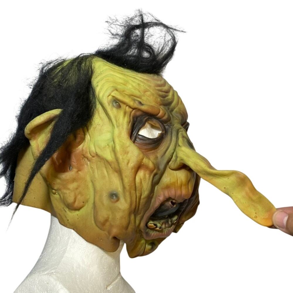 Vintage Grand High Witch Mask Halloween Ghoulish Productions Long Nose Green OS